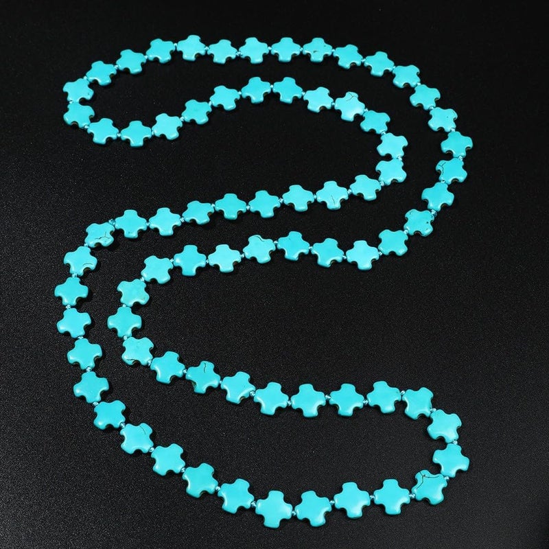 QS Long Turquoise Necklace Round Stone Beads Chunky Fashion Jewelry for Women cross Necklace Multi Meditation necklace 47.5inch - Image 2